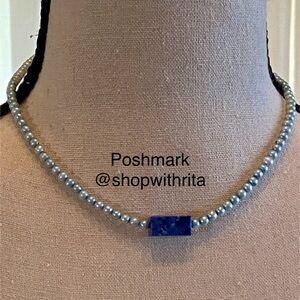 Light Blue Beads with Lapis Focal Bead